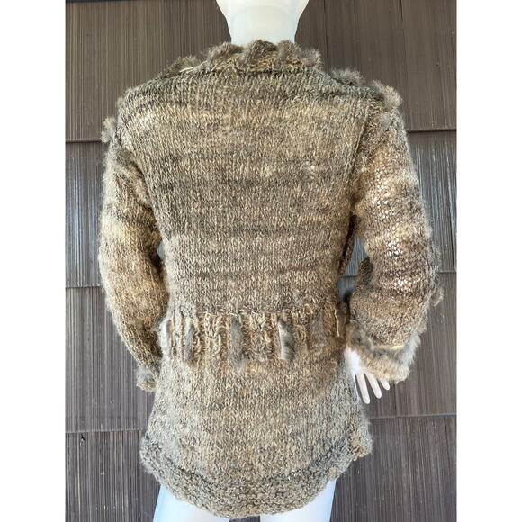 š„Vintage Real Rabbit Fur Bohemian Hippie Funky Shaggy Chunky Knit Coat Cardigan - Picture 5 of 17